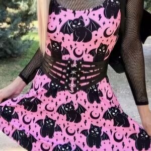 MD Gothic Bat Cat Pink Camisole Dress